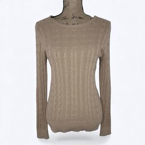 St Johns Bay Cable Knit Sweater Womens Sz M Tan Fitted Classic Winter Minimalist